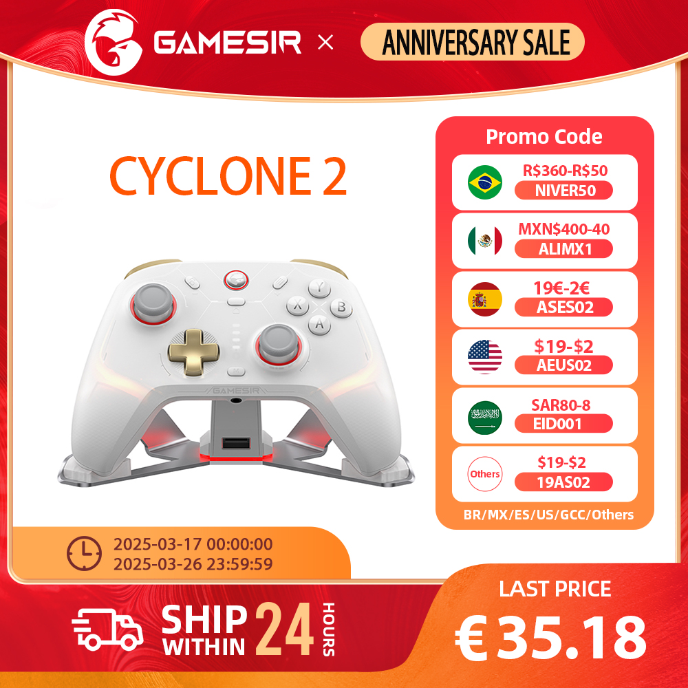 Controlador inalámbrico Original Gamesir Cyclone 2 con controlador de efecto Hall para PC Steam Switch ios Andrioid base opcional