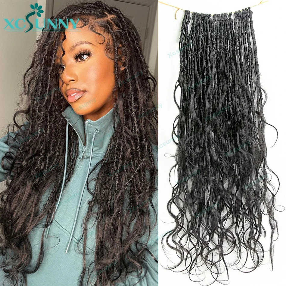 Extensiones de cabello humano con rizos sin nudos, pelo de ganchillo, ondulado, estilo bohemio, diosa