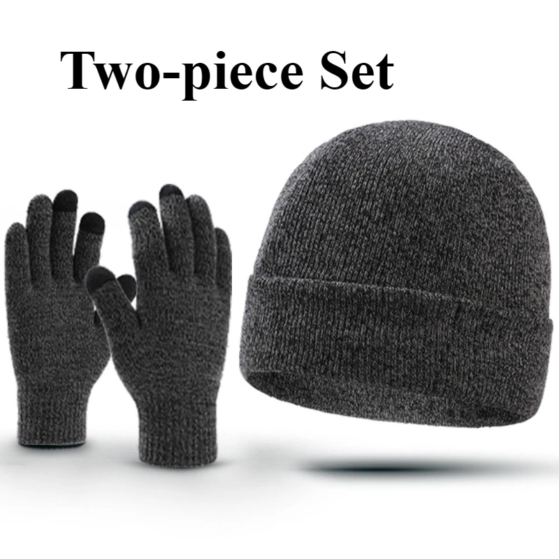 Nuevos sombreros de invierno, conjunto de guantes, guantes de punto, gorra para hombres, gorros de conducción al aire libre, cálido y grueso, además de Color sólido, orejeras de moda, sombrero
