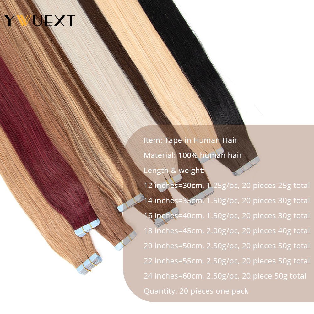 YWUEXT สีบลอนด์เทปต่อผมมนุษย์ 12-24 นิ้วไม่มีรอยต่อเทปที่มองไม่เห็นผมบราซิลเครื่อง Remy ผม Nautral ตรง