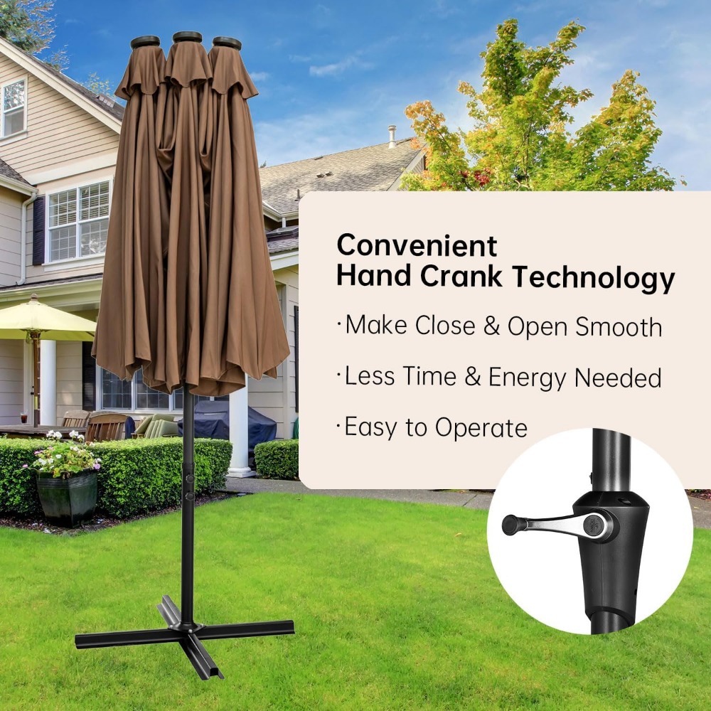 15ft Patio Umbrella With Solar Led Lighted,Double-Sided Outdoor Umbrella for Garden Extra Large