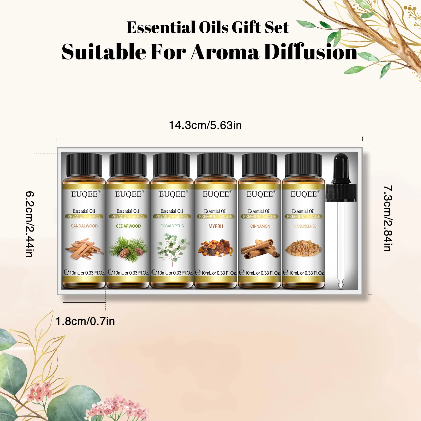 EUQEE Essential Oils Set 6 Bottles 10ml Pure Natural Aromatherapy Oils for Humidifier Diffusers Making Candle Soap Air Freshener