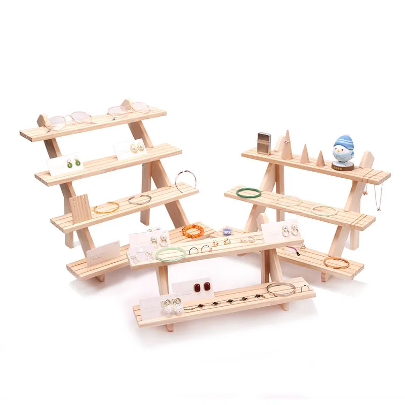 Solid wood ladder jewelry display stand, ring, cardboard, ring, doll, storage rack, display shelf.