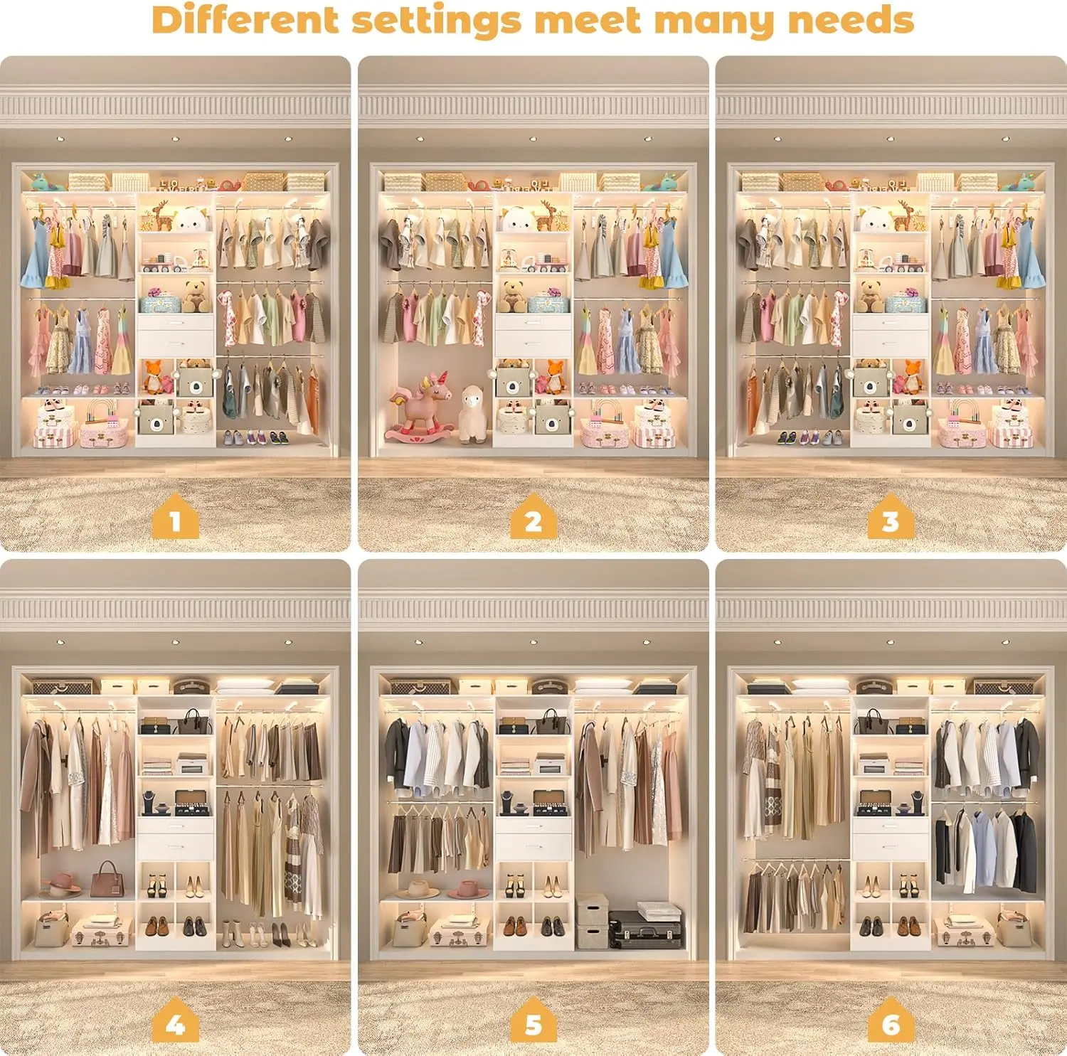 Closet System - 4.75-8FT Closet Organizer System with Wooden Drawers & Cube Storage Organizer, Up To 96" Closet Systems for