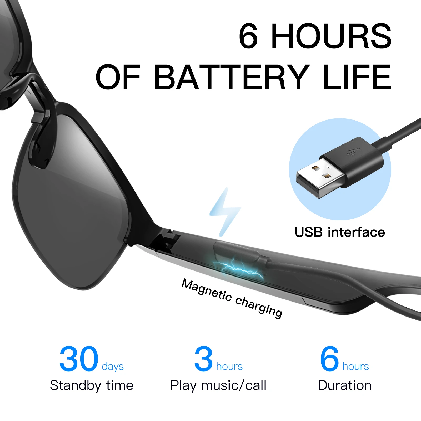แว่นตาอัจฉริยะ Bluetooth ใหม่สําหรับการวิ่งกลางแจ้ง แว่นกันแดดเพลง/โทร/กีฬา/การเดินทาง/ขับรถ/ธุรกิจสําหรับผู้ชายและผู้หญิง