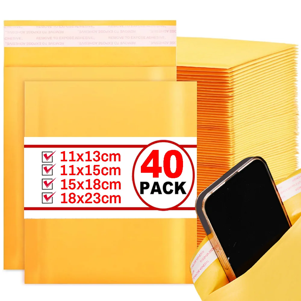 Envelopes de bolha kraft, sacos à prova d'água, especificações diferentes, envelopes de envio para embalagem de presente de negócios, 40 a 10 peças
