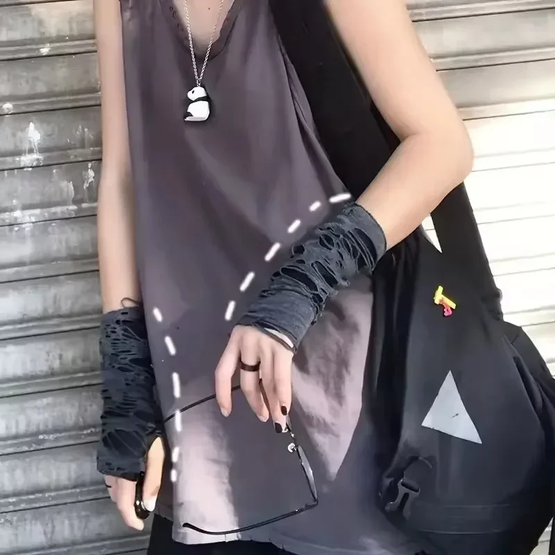 Nova venda quente moda simples gótico luvas sem dedos unisex rasgo design elástico para preparação de festa e durável