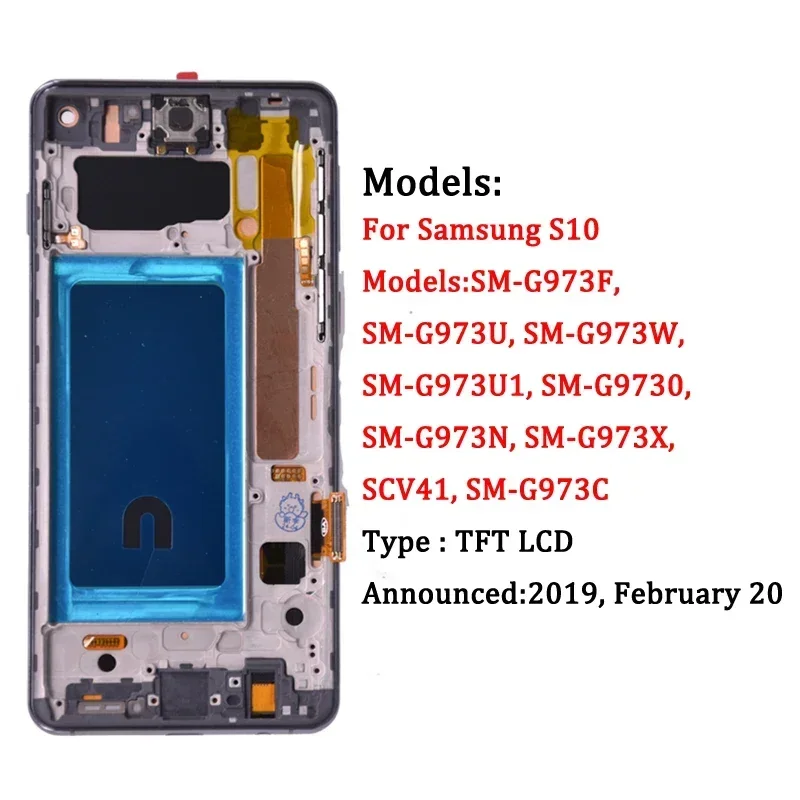 Screen For Samsung S10 Plus S10+ G975 G975F Lcd Display Digital Touch Screen  with Frame for Samsung S10 G973 Assembly