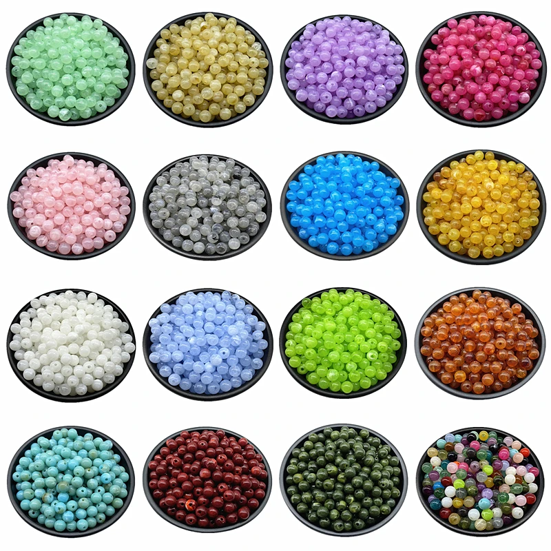 Cuentas redondas acrílicas de 6, 8 y 10mm para hacer joyas, pulseras, collares, accesorios DIY