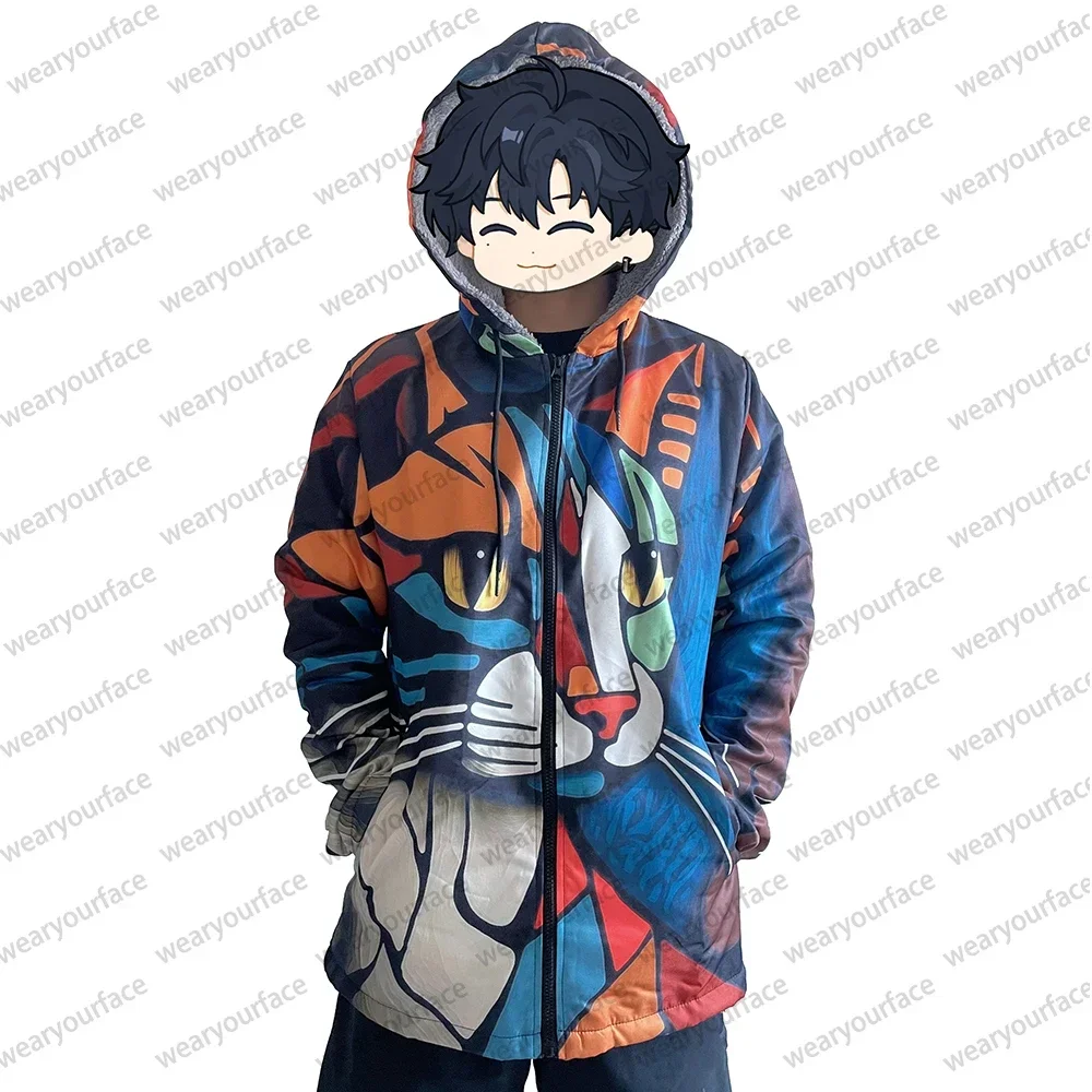 Cárdigans para hombre, abrigos de estilo japonés con gráficos coloridos, estampado de felpa grueso, ropa de calle informal de invierno, ropa Unisex