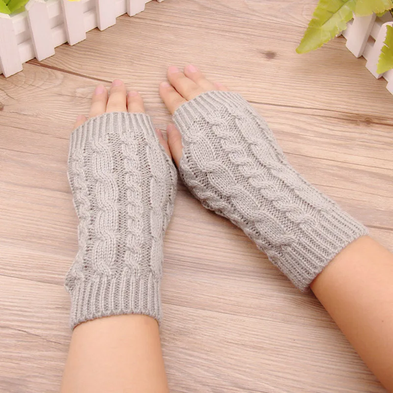 Novas mulheres mão mais quente luvas de inverno moda tricô falso lã mitten quente luva sem dedos gants femme luvas femininas