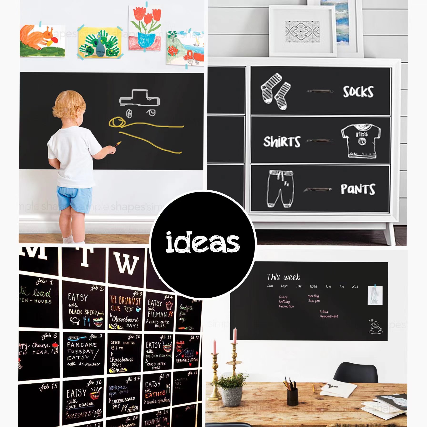 Blackboard Stickers Chalk Board Erasable PVC Draw Mural Decor ChalkBoard Wall Sticker for Kids Rooms Bedroom Office 45x200cm