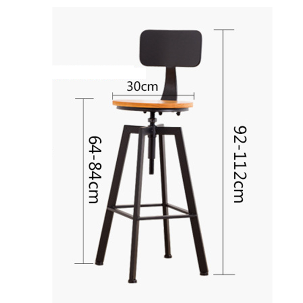 Tabourets de bar, tabourets de bar de style industriel, tabourets de bar réglables en hauteur 64 84 cm, 2 tabourets de bar noirs avec dossier
