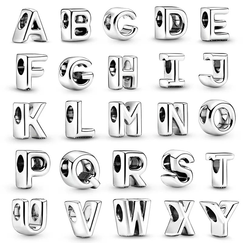 Chapado en plata Simple 26 letras en inglés combinación aleatoria cuentas para Pandora DIY pulsera collar accesorios de joyería