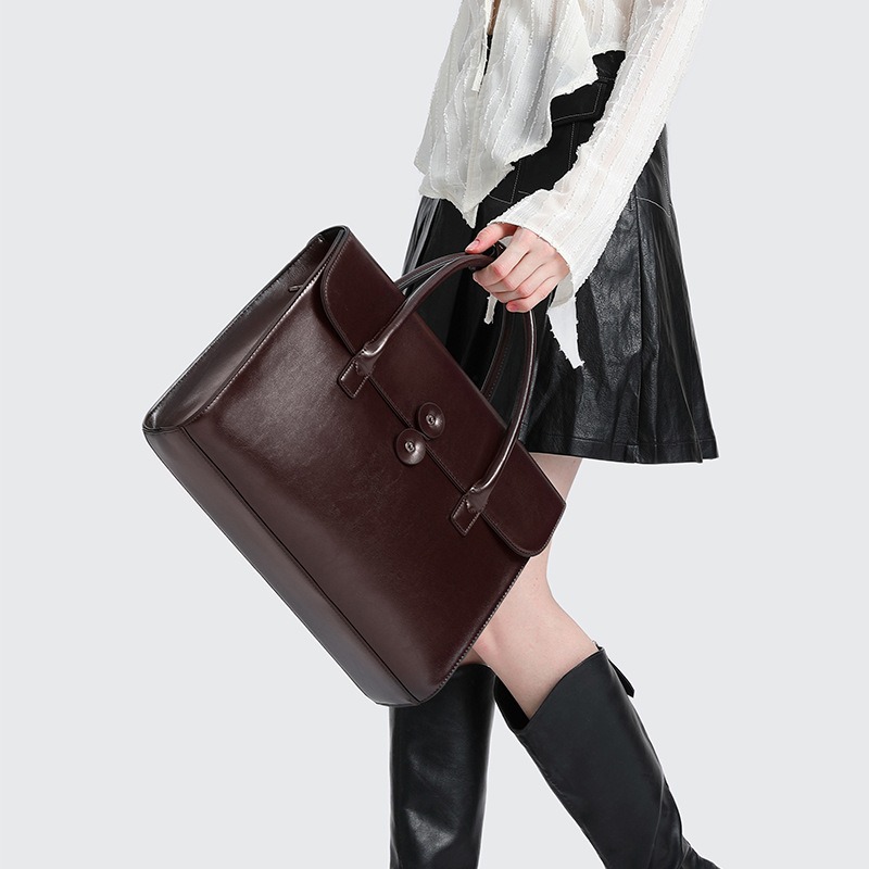 Maleta portátil para mulheres, 14 cm, sentido avançado, estojo protetor, couro de armazenamento, bolsa plana, bolsa de advogado, novo, 2024
