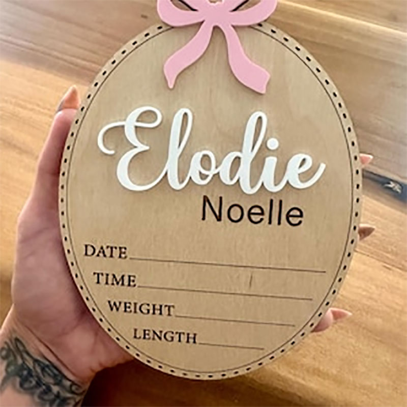 Nome personalizado arco anúncio de nascimento sinal anúncio hospitalar placa de nome do bebê presente de chá de bebê