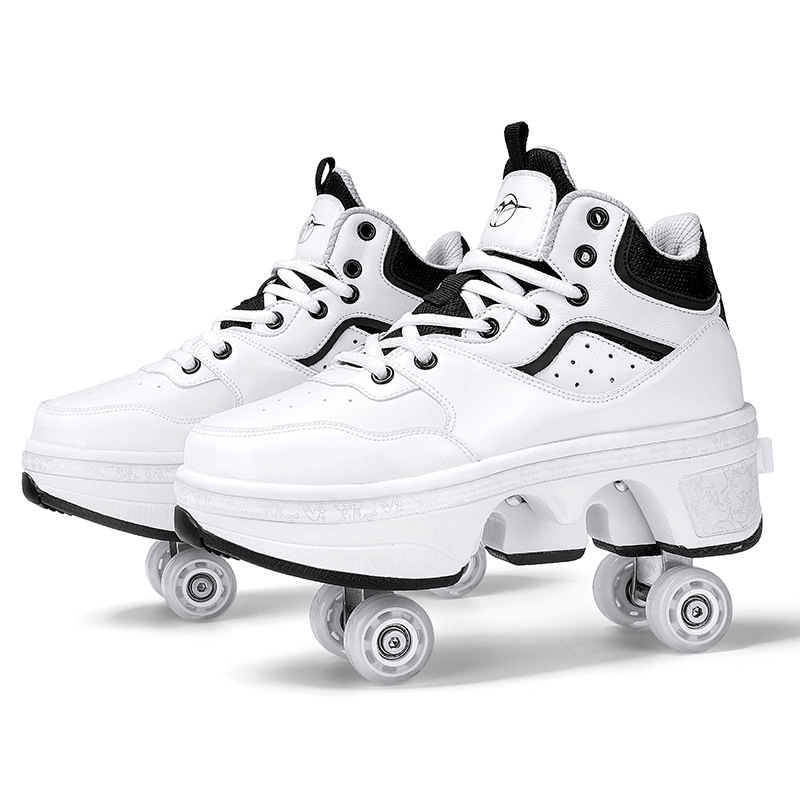 Taille 33 34 35 - 44 patins à roulettes à déformation chaussures Double rangée patins à 4 roues chaussures à roulettes baskets à roulettes à double usage chaussures