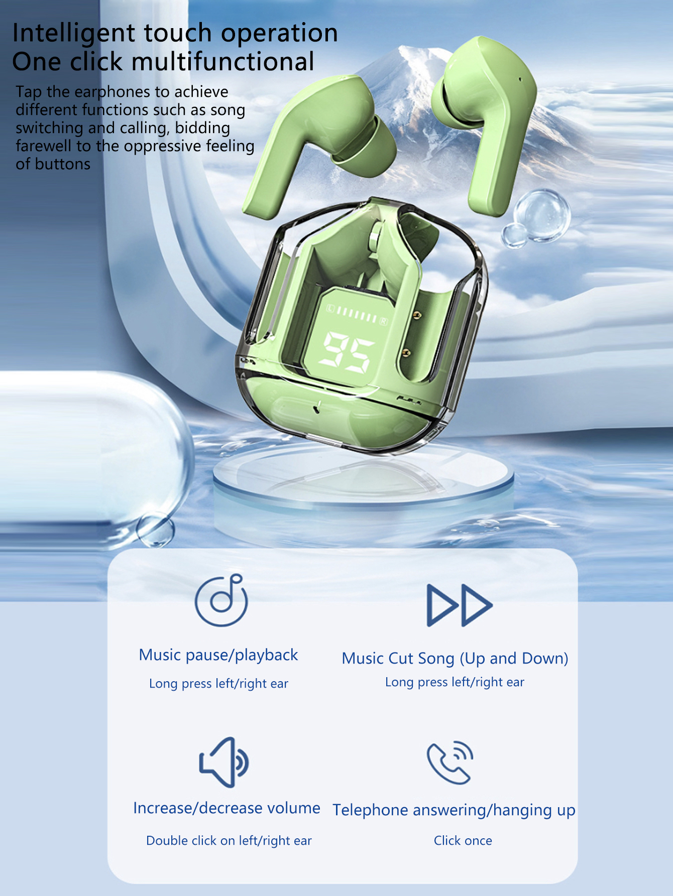 In-Ear Wireless Bluetooth Headphones, Transparent Model Digital Charging Compartment, Noise Cancelling Sports Headphones