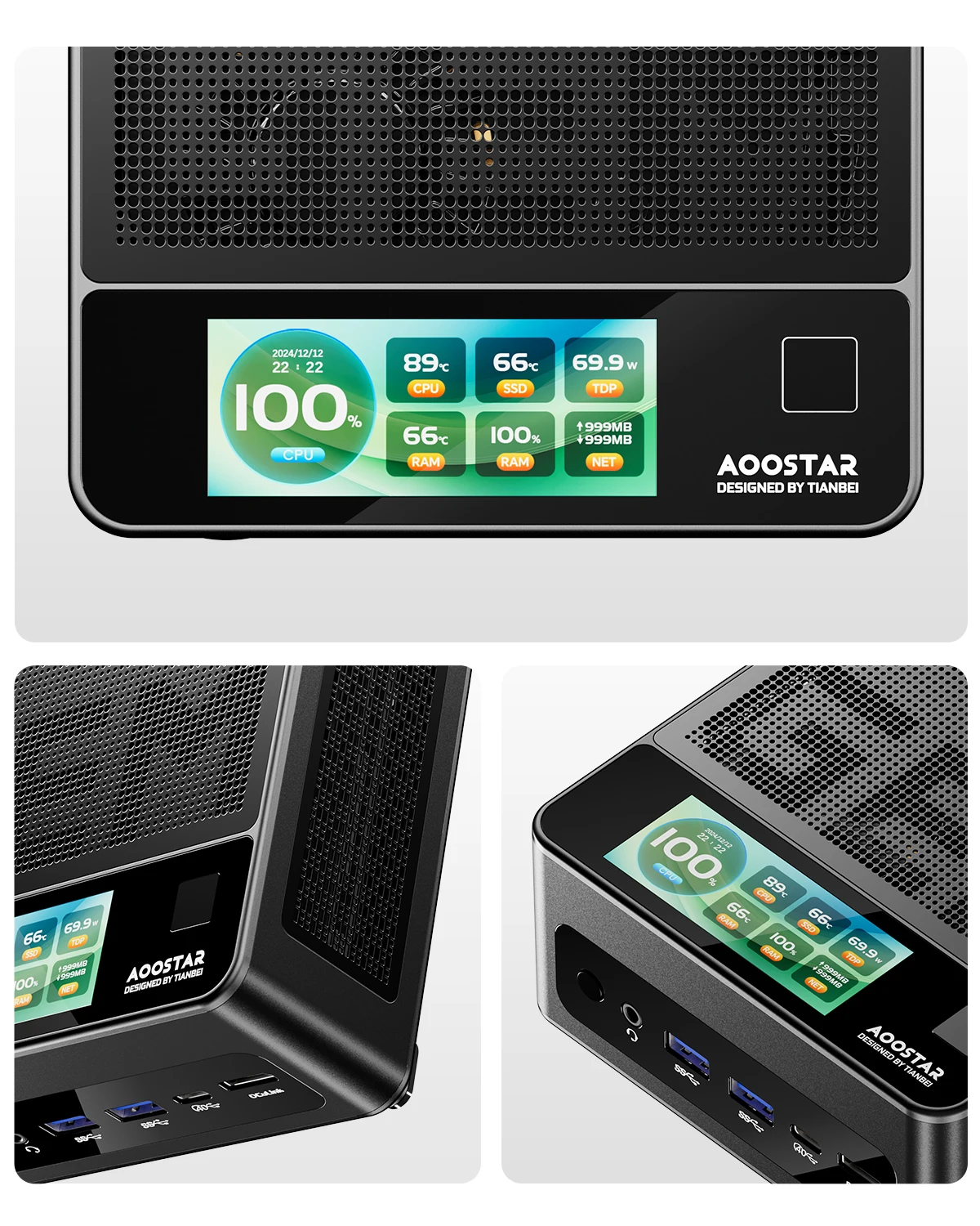 AOOSTAR GEM12 + Mini PC Ryzen 7 PRO 8845HS WiFi6 BT5.2 32GB DDR5 1TB SSD USB4 OCuLink ordinateur de jeu de bureau Mini PC Gamer