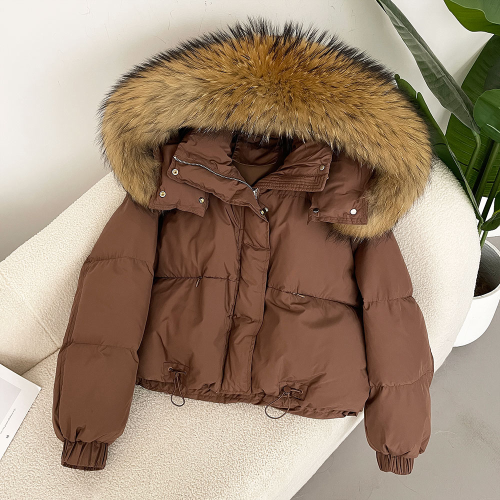 OFTBUY 2024 Luxe Grote Echte Wasbeer Vossenbont Capuchon Puffer Jas Vrouwen Winter Korte Parka Witte Eendendons Warme Waterdichte Jas