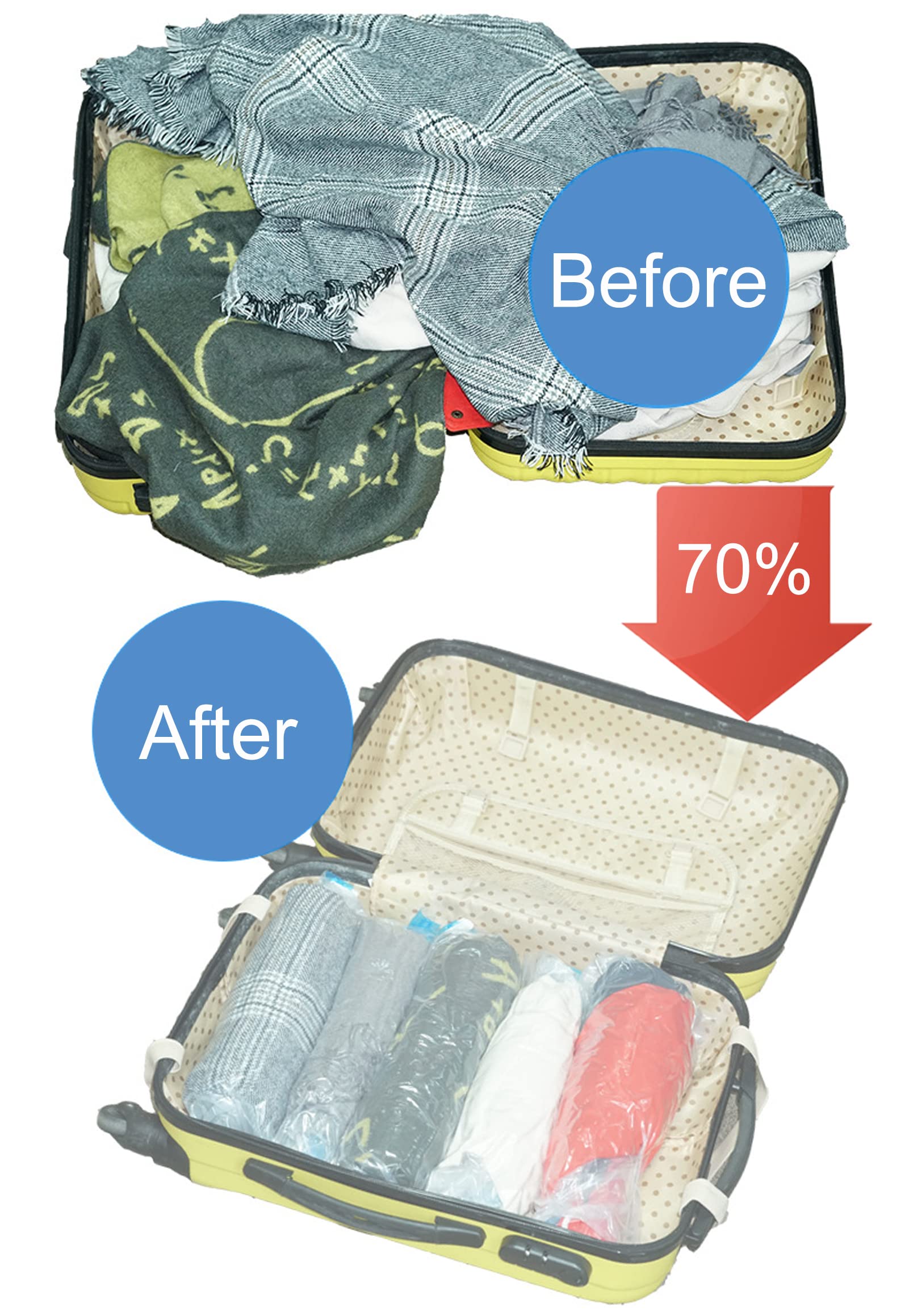 Paquete de 8 bolsas de compresión enrollables, bolsas de almacenamiento al vacío reutilizables para organizador de viaje, ahorro de espacio en maleta, No requiere bomba