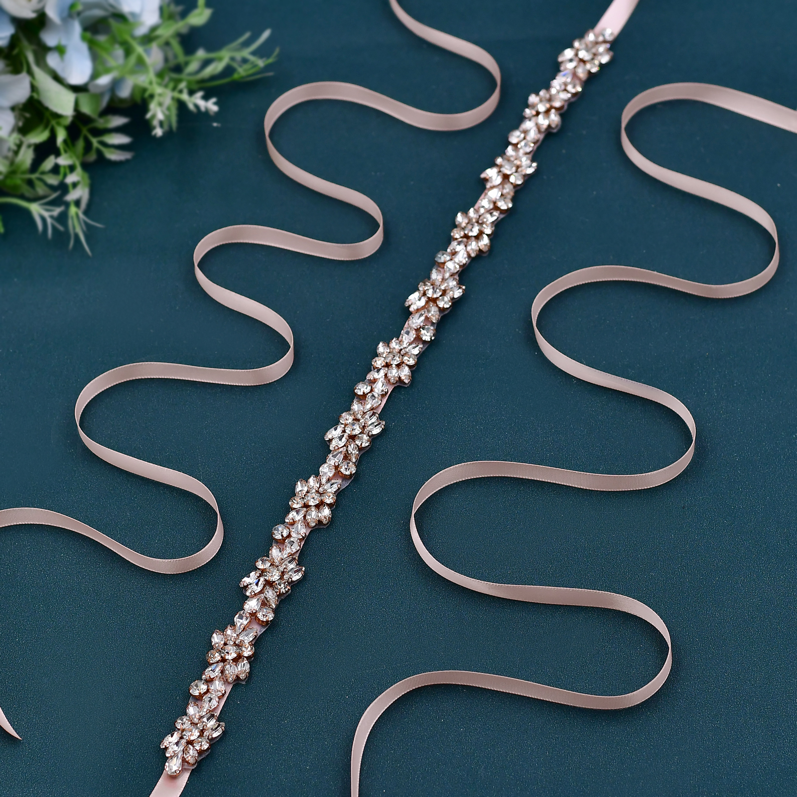 Bruidssjerp Groene Roos Strass Bruiloft Riem, Bruidsjurk Decoratie Prachtig Accessoire voor Dames Bruiloft Dag S437