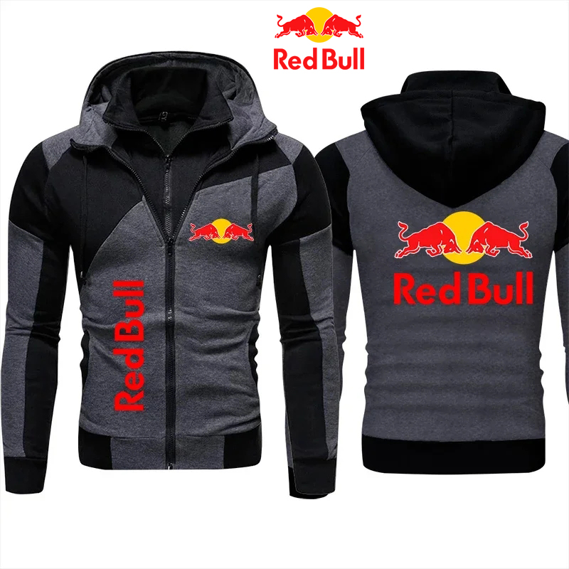 Motorjas Red Bull Logo Gedrukt Herfst Heren Jurk Met Dubbele Rits Katoenen Sweatshirt Hoodie Red Bull Logo Heren Wol T