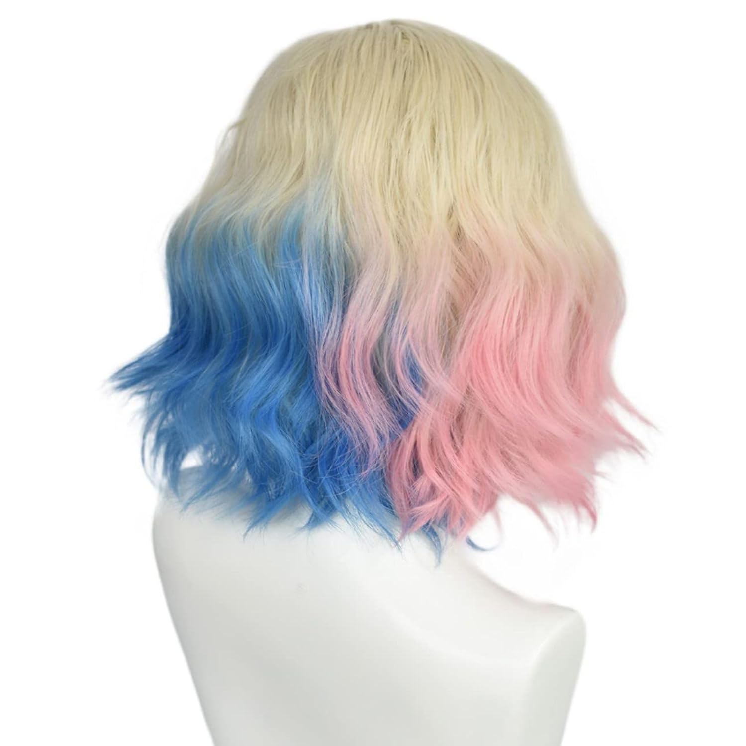 Peruca cosplay azul e rosa para mulheres, loira curta com cabelo ombre rosa e azul, peruca curta sintética bob wave para cosplay