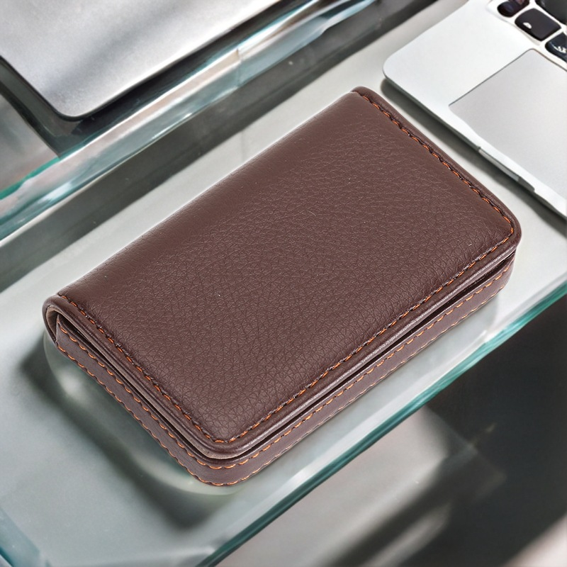 Sized Stitched PU Leather Credit Card Holder Visiting Business Card Case Wallet with Magnetic Shut for Men & Women