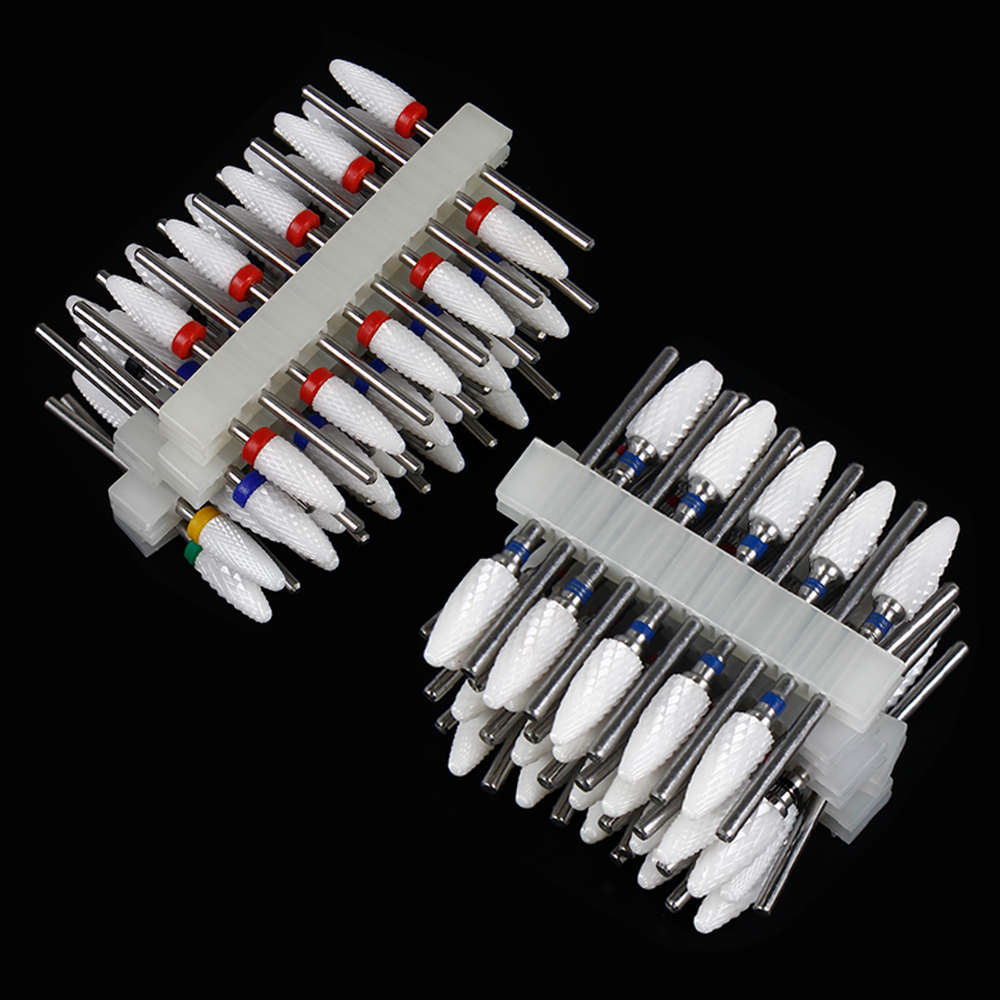 10 個セラミックネイルドリルビットセットフライスカッター電気マニキュアビット炎トウモロコシファイルペディキュアマシンポリッシュ Accesoires