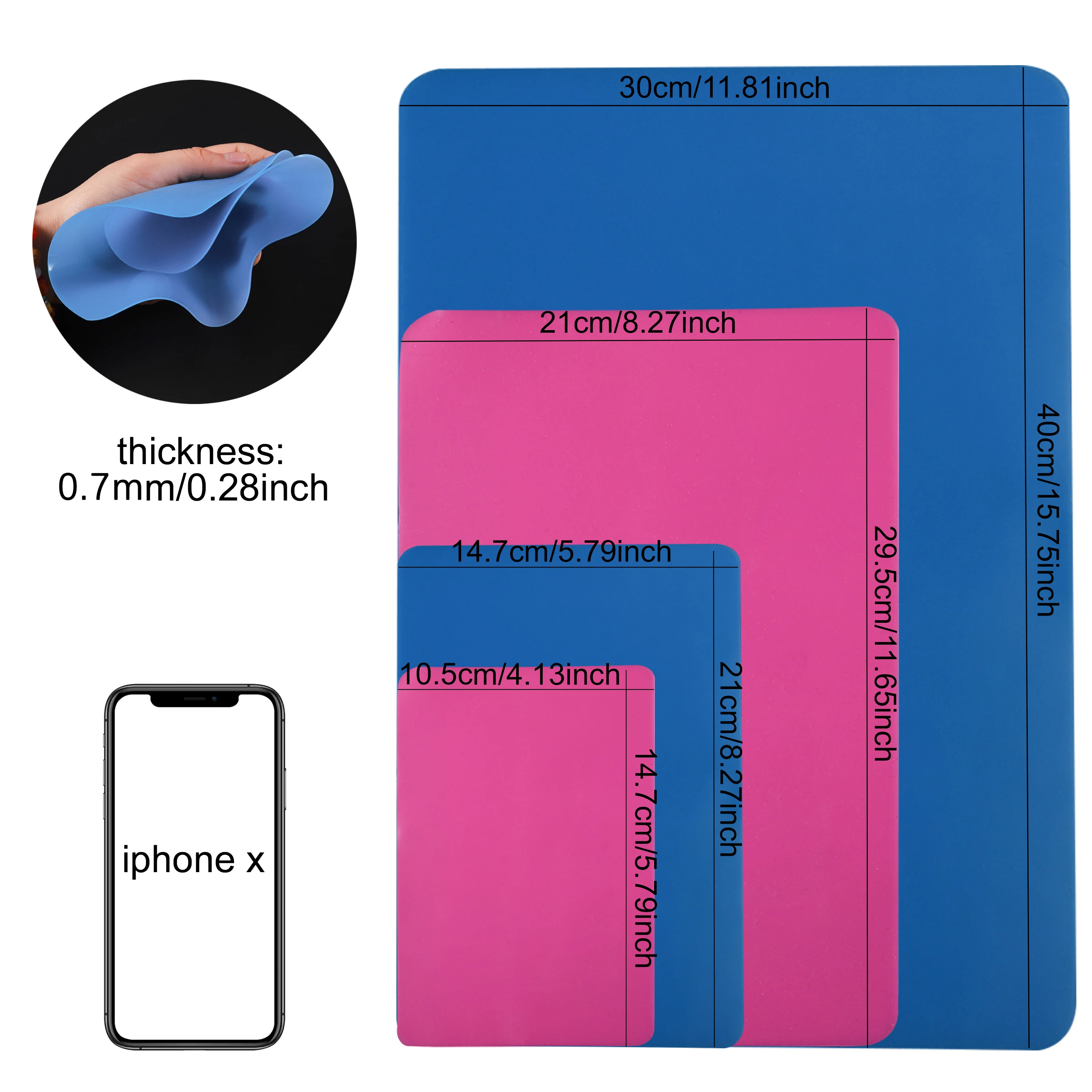 Resina Epóxi Moldes para Fazer Jóias, Bancadas de Silicone, Placemat Impermeável, Esteira De Mesa, Suprimentos Seguros, Cor Azul e Rosa, 1PC