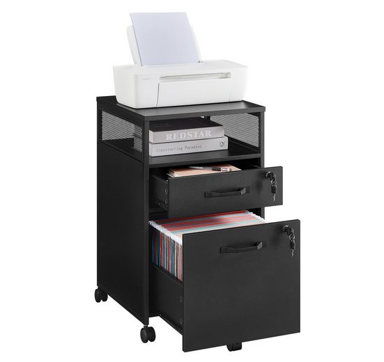 VASAGLE Aktenschrank Rollcontainer, Büroschrank mit Schubladen, rollen