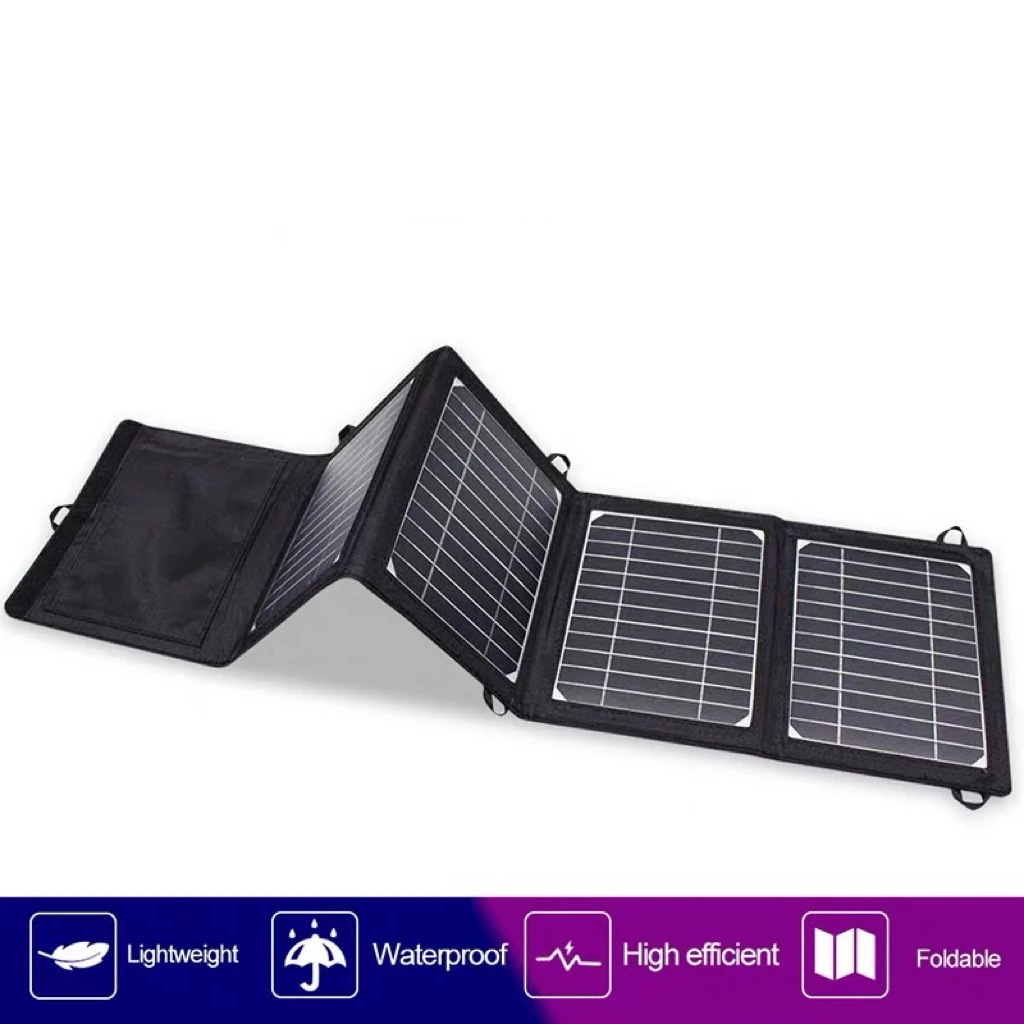 Pengisi Daya Telepon Tenaga Surya Lipat, Bank Daya Portabel Output USB C DC 45W dengan 4 Panel Surya untuk Pengisian Darurat Berkemah Di Luar Ruangan