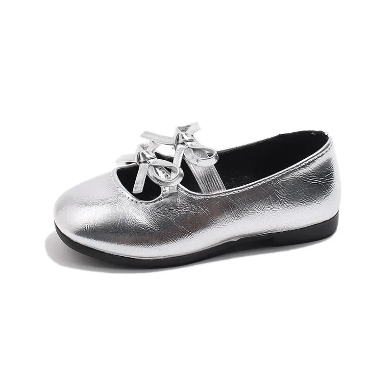 Kinder Square Dance Performance Schuhe schwarz einfarbig Mädchen Prinzessin Schuh mit Doppel bogen neue Mädchen Lederschuhe weiche Sohle