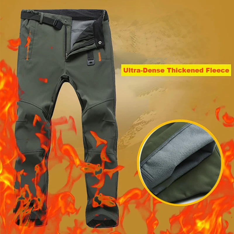LNGXO กันน้ําขนแกะกางเกงสําหรับชาย WARM และ Windproof Soft SHELL Camping Trekking เล่นสกี Mountaineering Rain กางเกงฤดูหนาว
