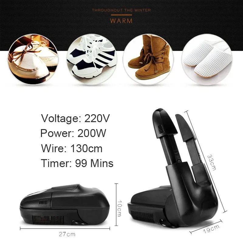 Stiefelschuh-Trockner-Wärmer mit Ozon-Geruchsentfernung, schnell trocknend, faltbare Stiefel-Heizung, Länge verstellbar, für Schuhe, Handschuhe, Socken, Hüte