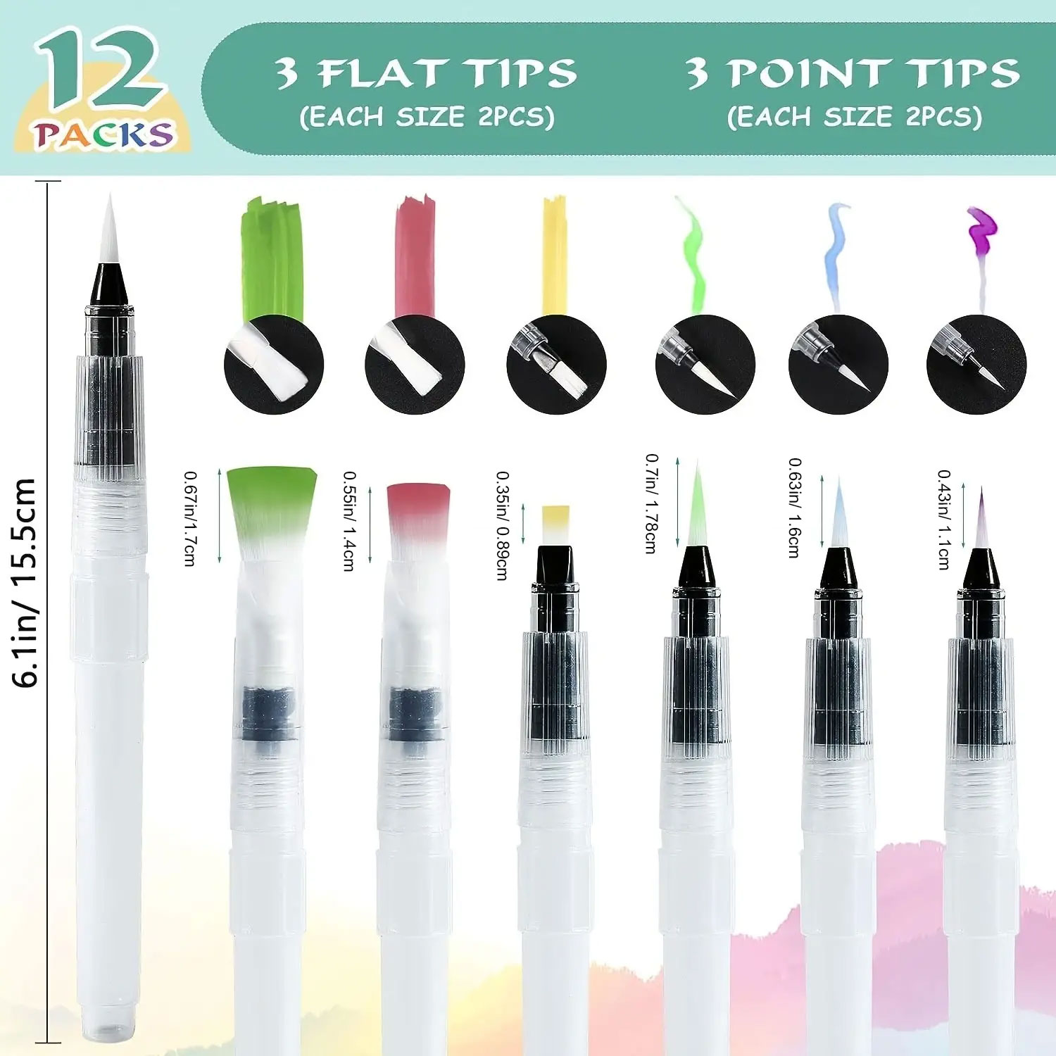 12/24pcs Watercolor Brush Pens Water Brush Pen Leakproof With Assorted Tips, Water Brush Pens For Watercolor,