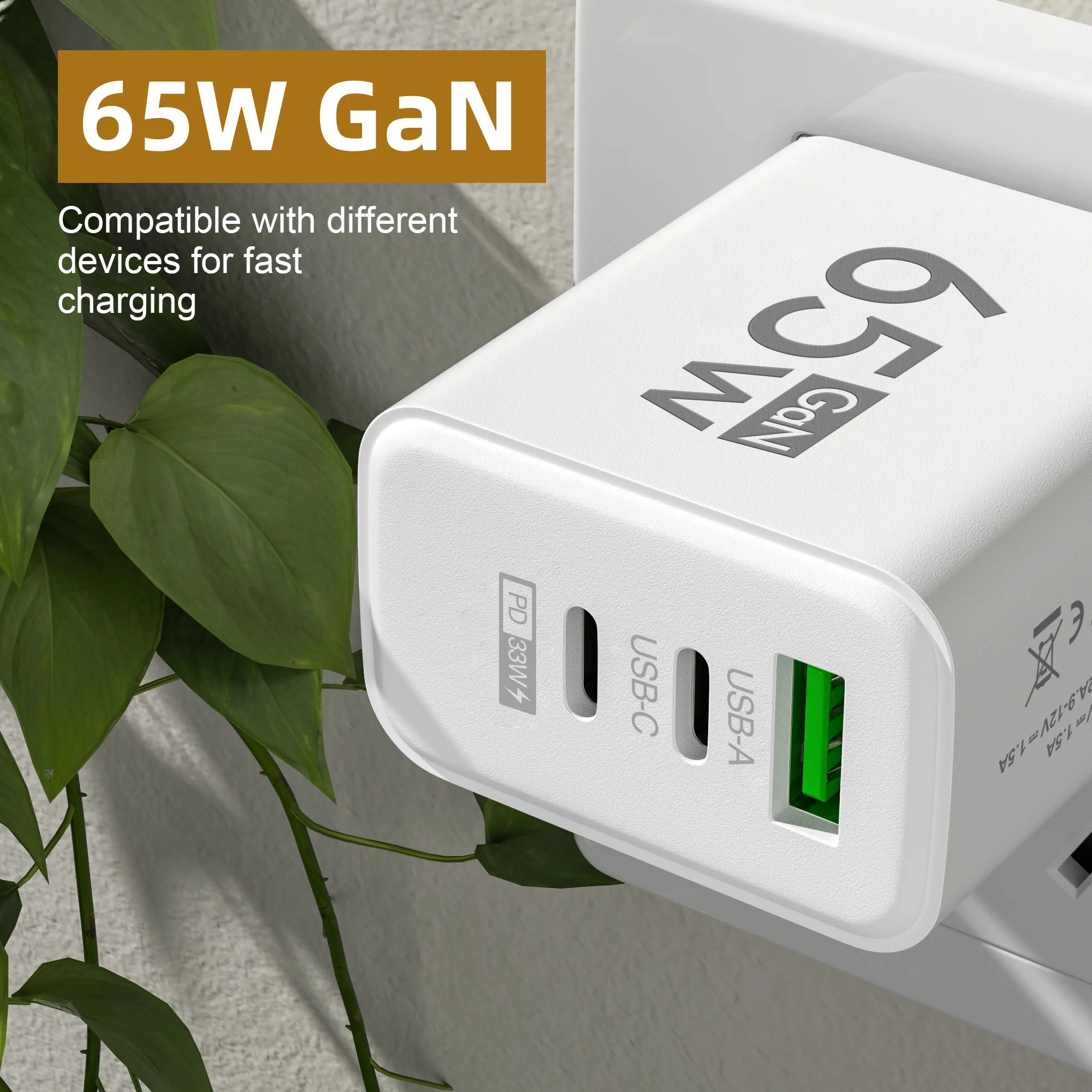 PD 65 Вт USB C Зарядное устройство GaN Зарядное устройство Quick Charge 3.0 Тип C Телефонный адаптер для iPhone 15 14 Samsung Xiaomi 3 порта Быстрое настенное зарядное устройство