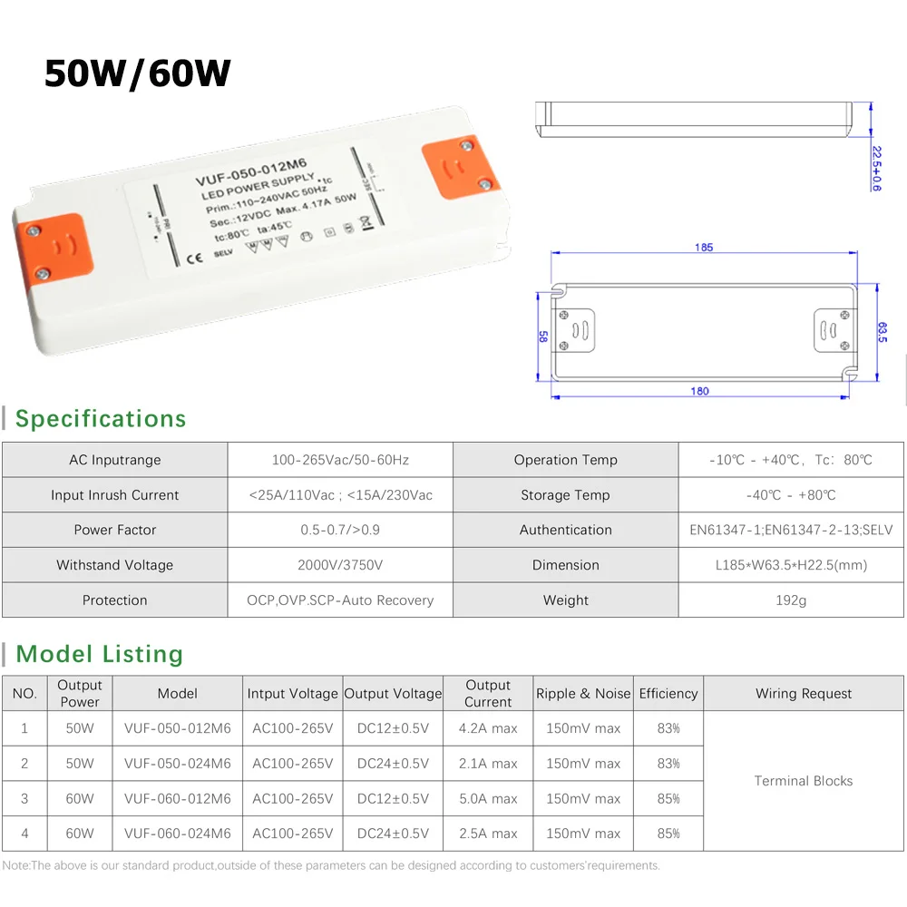 6W 12W 15W 20W 30W 50W 60W Ultra Thin LED Driver 110V 220V to DC12V 24V Power Supply LED Transformer Adapter for LED Strip Lamp