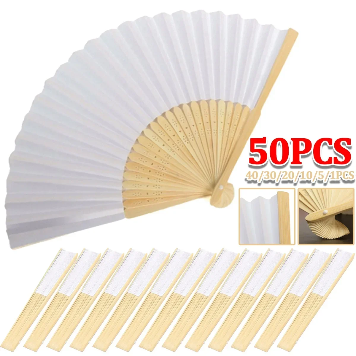 1-50pcs FAI DA TE di Carta di Bambù Ventaglio Pieghevole Adulti Per Bambini Calligrafia Pittura Pratica Vuoto Bianco Ventaglio Pieghevole Regali Della Festa Nuziale