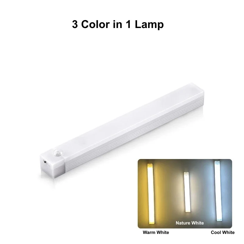 Led sensor de movimento luz noturna recarregável barra de indução luz portátil sem fio lâmpada armário magnético para cozinha sala cabeceira