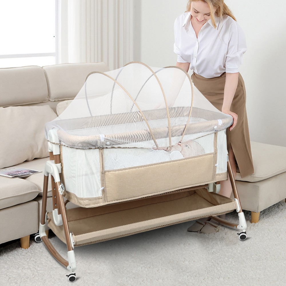 Berço de bebê 3 em 1, cama de bebê, balancim, cama de viagem para bebê com colchão, berço com 6 altura, função de berço, malha respirável