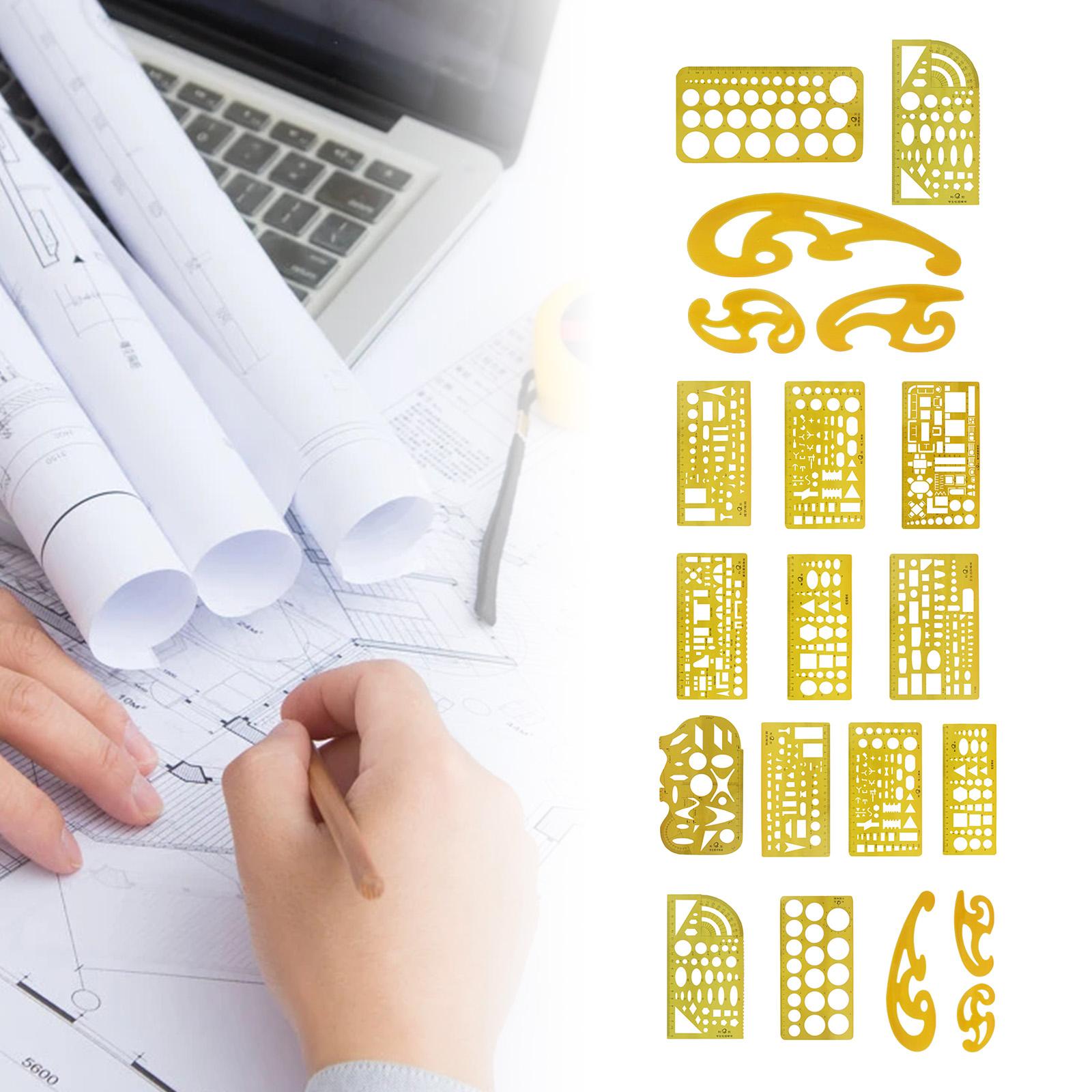 House , Interior Design and Furniture Templates Set, Drafting Ruler Shapes for Architecture Students