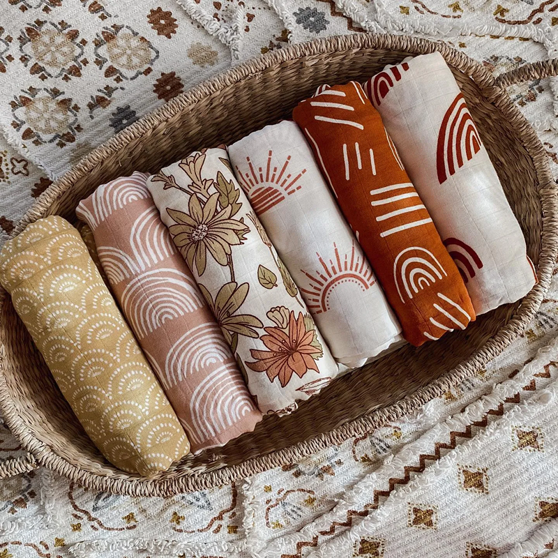 Couverture d'emmaillotage en mousseline pour bébé, en coton de bambou, 47x47 pouces, enveloppes douces pour nouveau-né, housse de literie d'été arc-en-ciel pour bébé né
