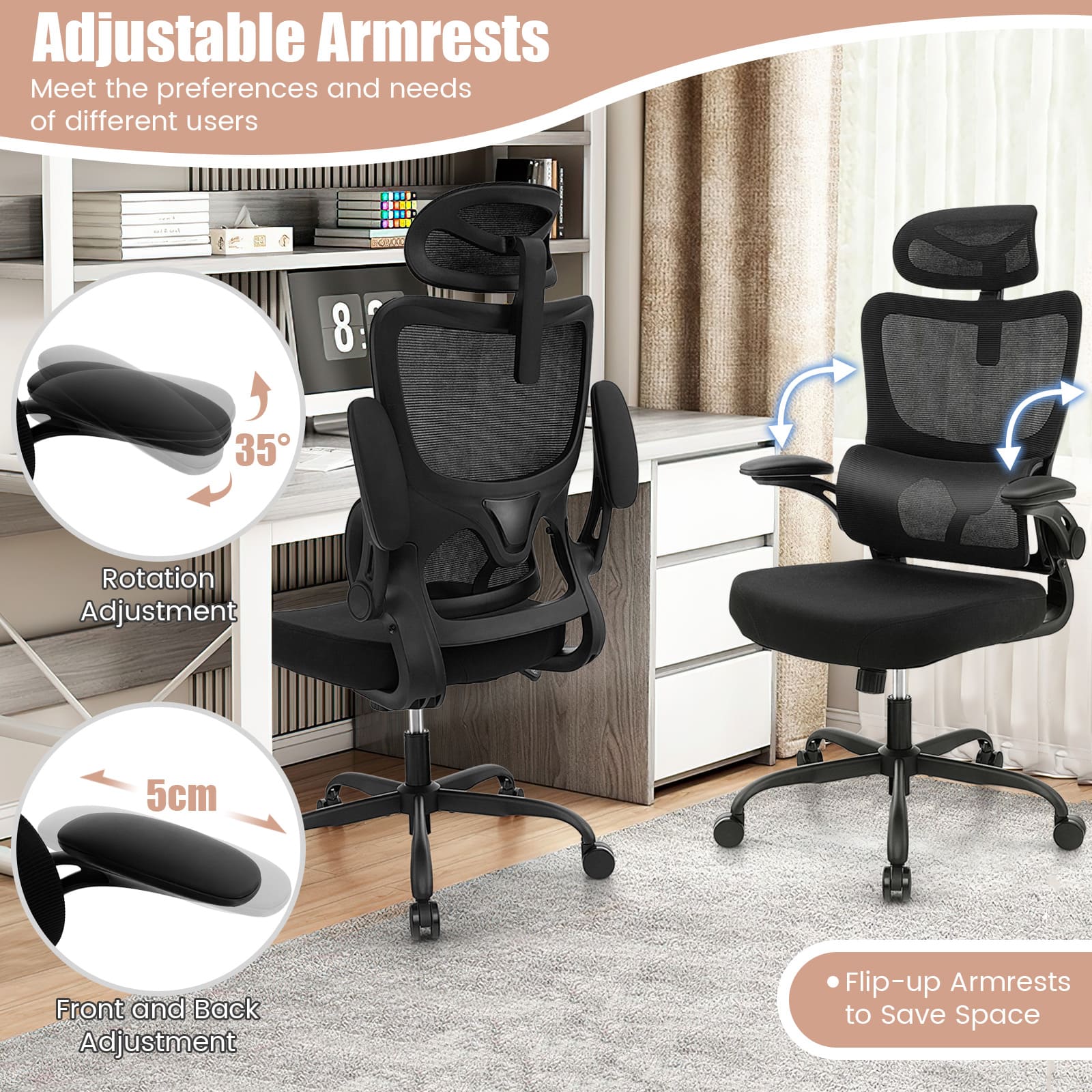 GOFLAME Mesh Office Chair Ergonomic Computer Desk Chair Lumbar Support
