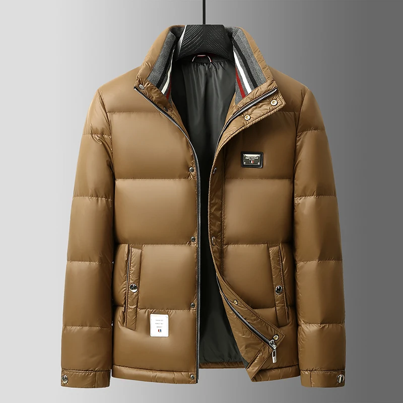 Chaqueta de plumón con cuello alto para hombre, abrigo cálido a prueba de viento, estilo corto, informal, de invierno, 90%