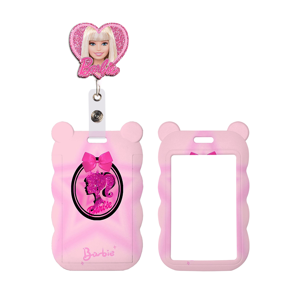 Cordón de moda Barbie, bonito soporte para insignia, tarjeta de identificación, carrete de tarjeta escolar, Clip de resina, cordón de cuerda colgante para niñas, accesorios, regalos