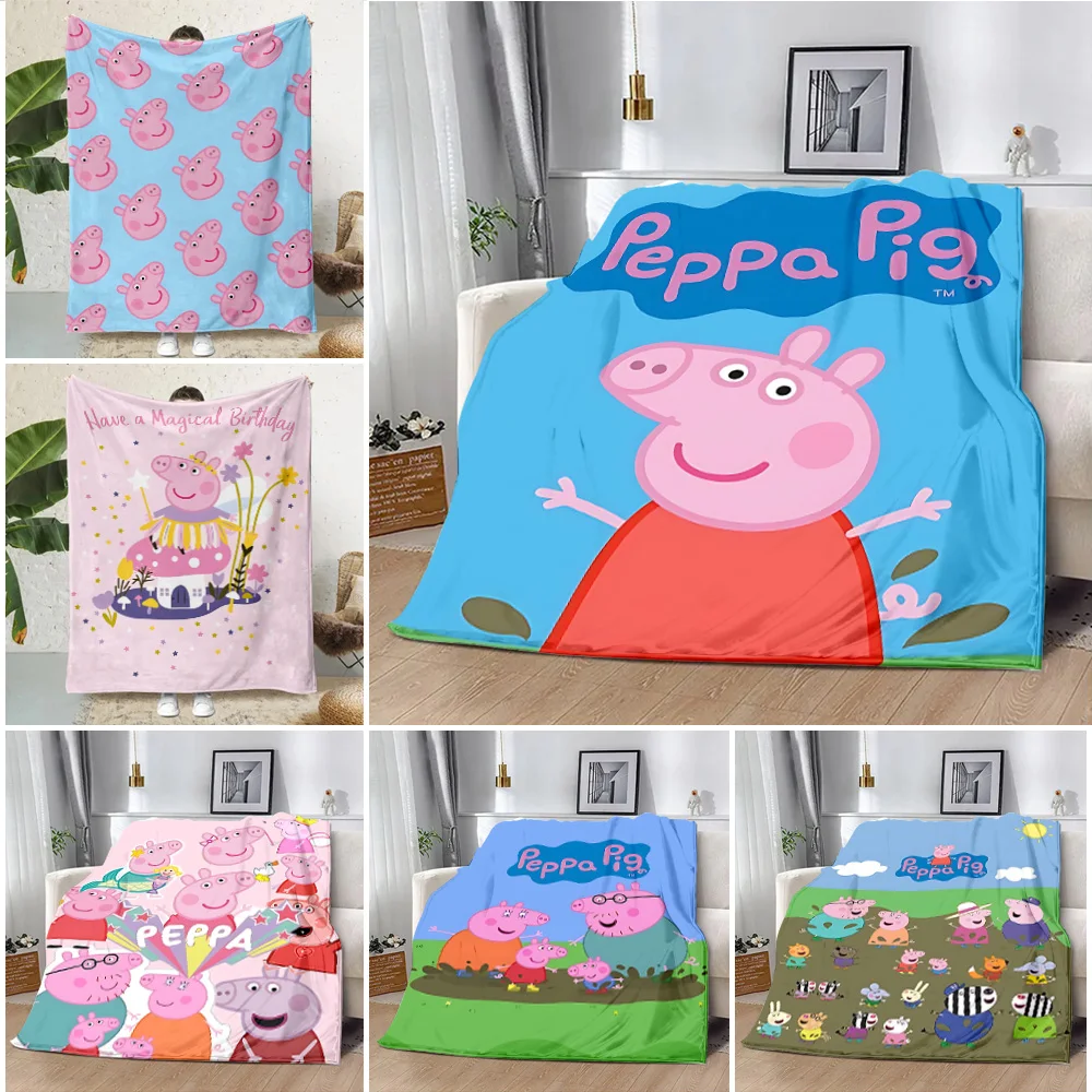 Manta con estampado de cerdos P-Peppa de dibujos animados, mantas de Picnic, manta cálida, manta suave y cómoda, regalo de cumpleaños para viaje en casa