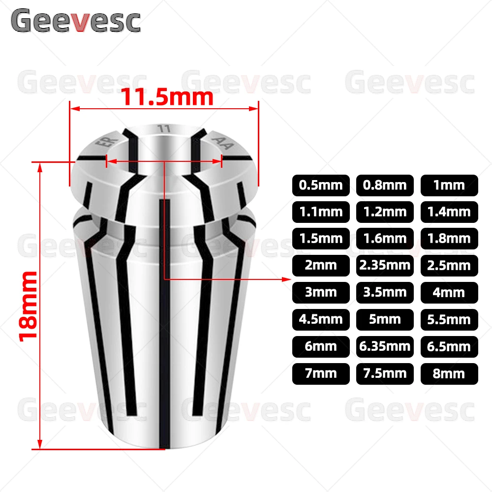 ER11 8mm collet chuck er11 collet ชุด ER ฤดูใบไม้ผลิ collet ER11 0.5 มม. 0.8 มม. 1.2 มม. 1.6 มม. 4 มม. 6 มม. 1 มม. 2 มม. 3.175 ER ฤดูใบไม้ผลิ collet chuck