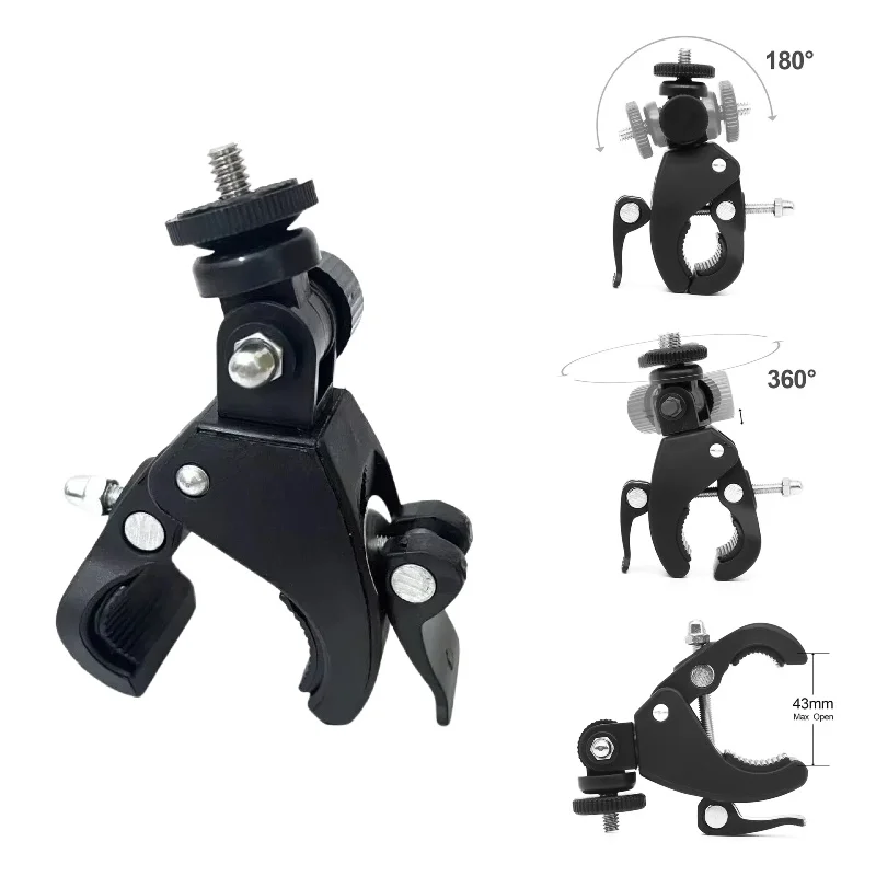Universal 360 grados de rotación 1/4 cámara DV bicicleta manillar abrazadera soporte trípode montaje tornillo Clip para cámara deportiva GOPRO